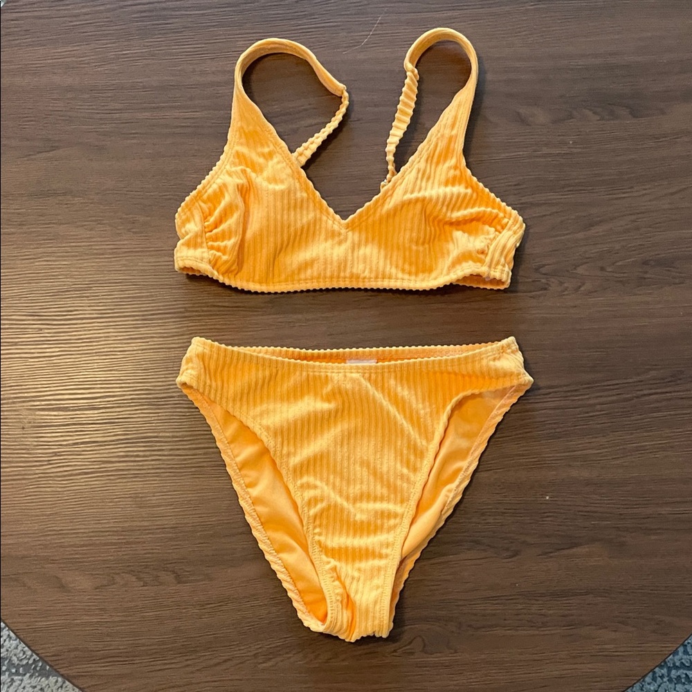 Xhilaration Orange Ribbed High-Waisted Bikini